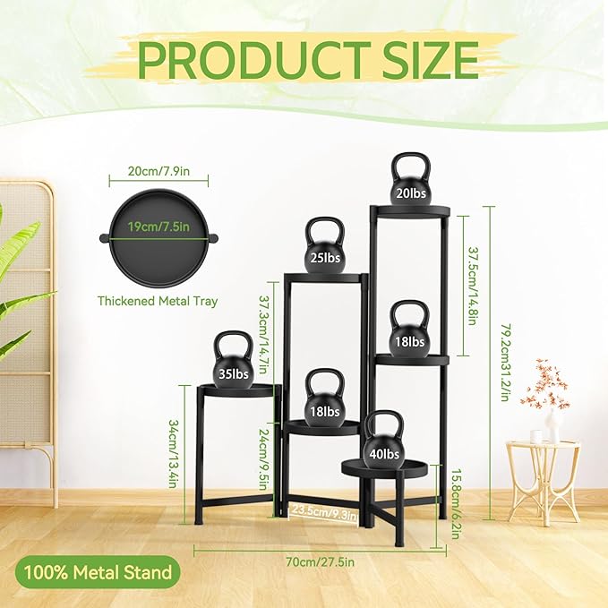 iDavosic.ly Plant Stand Indoor Outdoor, 6 Tier Corner Metal Flower Display Holder Shelf, Easy Assembly Folding Tall Orchid Rack for Patio Balcony Porch Garden Living Room House, Black