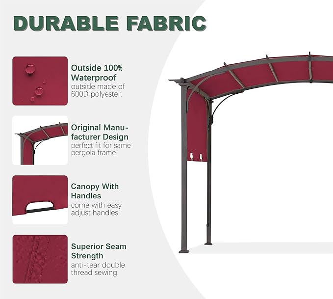 85''x 208'' Universal Doubleton Steel Pergola Replacement Cover for Pergola L-PG080PST, (Burgundy)