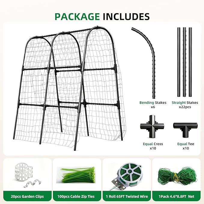 Cucumber Trellis for Raised Bed, U-Shape Garden Arch Metal Support for Climbing Plants, Metal Arch Plant Support Vegetables Trellis, Plant Support for Vine (Black, 31.5 * 30 * 47inch(L*W*H))