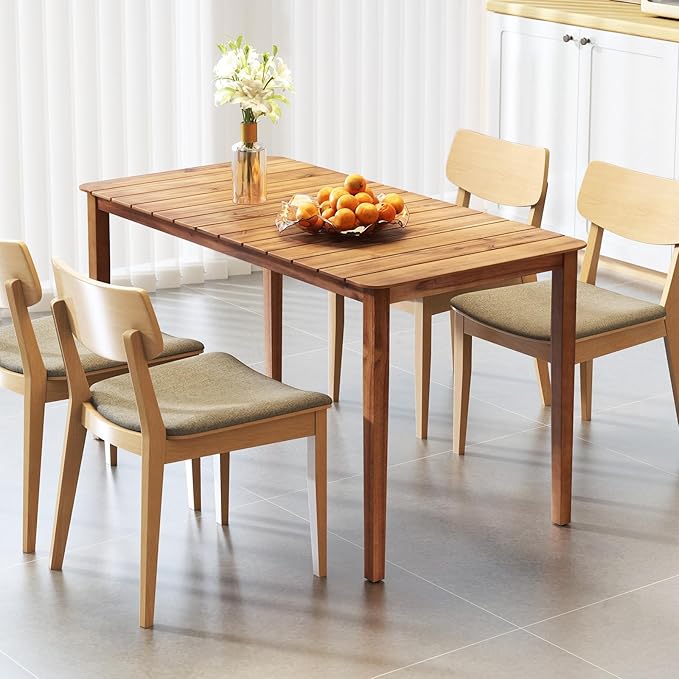 Tangkula 54" Acacia Wood Patio Dining Table for 6, Rectangular 4-6 People Patio Table with Slatted Tabletop, Indoor Outdoor Farmhouse Dining Table for Yard, Garden, Poolside, Deck