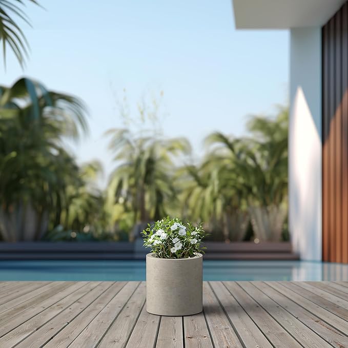 Kante 9.8" Dia Round Concrete Planter, Modern Style Large Cylindrical Plant Pot with Drainage Hole and Rubber Plug for Indoor Outdoor Patio, Weathered Concrete
