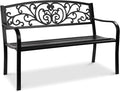 Best Choice Products Outdoor Bench Steel Garden Patio Porch Furniture for Lawn, Park, Deck w/Floral Design Backrest, Slatted Seat - Black