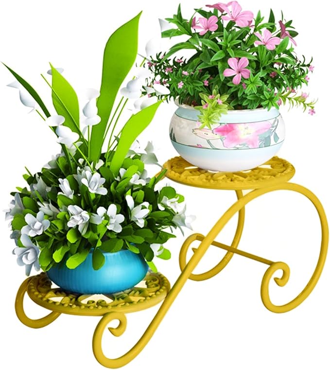 2 Tier Golden Plant Stand for Indoors, Beautiful Appearance And Cute Shape. Golden 1 Pcs