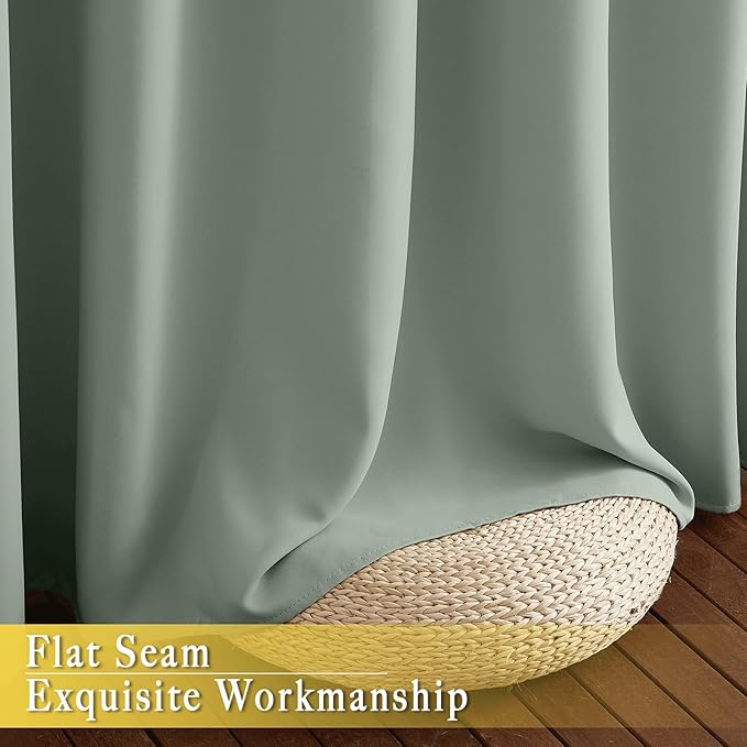 NICETOWN Sage Green Sliding Door Curtains 95 inches Long - Grommet Blackout Room Darkening French Door Sound Reducing Thermal Curtain for Living Room/Bedroom (W100 x L95, 1 Panel)