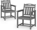 Patio Chairs Set of 2, HDPE Outdoor Dining Chairs with Wide Seat, All Weather Oversized Porch Chair for Garden, Backyard, Deck - Grey