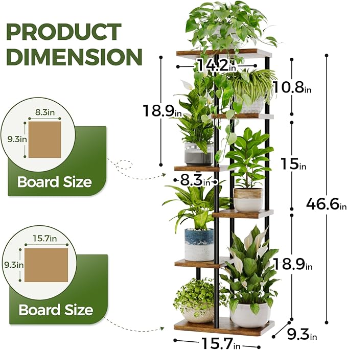 Bamworld Tall Plant Stand Indoor 6 Tier Plant Shelf for Multiple Plants, Tiered Flower Pot Stands for Patio Garden Balcony Living Room Bedroom, Brown