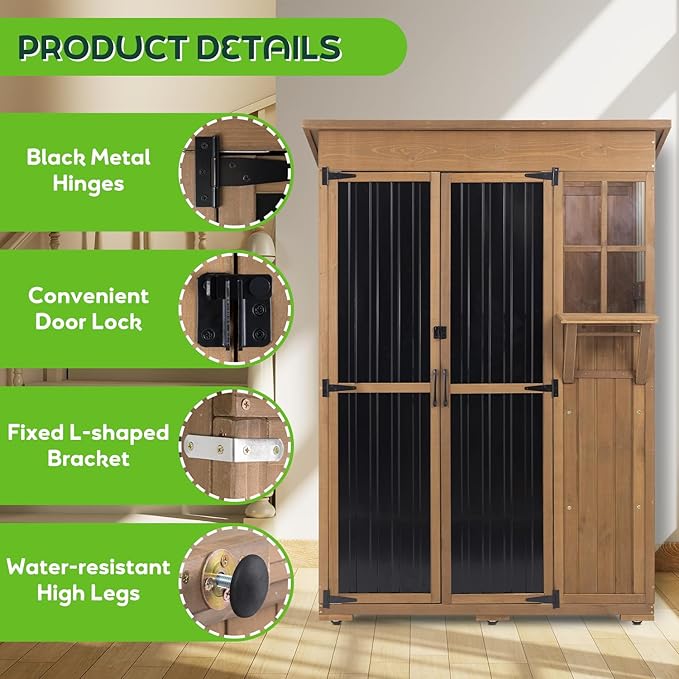 PetsCosset Large Outdoor Storage Cabinet Waterproof with Shelves, Outside Storage Shed Tall Backyard Cabinet with Fold-Out Table for Patio, Garage, Garden, Pool Accessories Storage (70.5" H x 51" L)