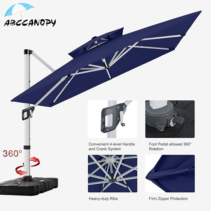 ABCCANOPY Patio Umbrella Cantilever Double Top Outdoor Offset Umbrella with 360° Rotation