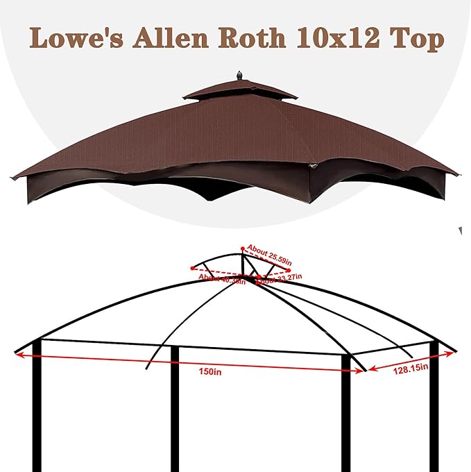 SCOCANOPY Brown Ripstop Replacement Top for Lowe's Allen Roth 10X12 Gazebo Model #GF-12S004B-1/ GF-12S004BTO