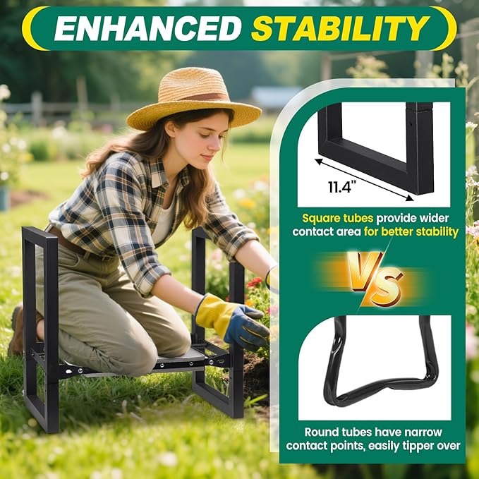 Garden Kneeler and Seat Heavy Duty - 12.7" Wide Garden Kneeling Bench Stool with Handles, Folding Knee Seat Chair Gardening Gifts for Seniors Women Men Gardeners Pain-Free Weeding Planting