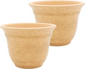 The HC Companies Sierra Round Self-Watering Pot - Lightweight Plastic Planter for Herbs & More - Durable Plant Pots for Indoor Plants & Outdoor Plants (10” Arizona Sand, Pack of 2)