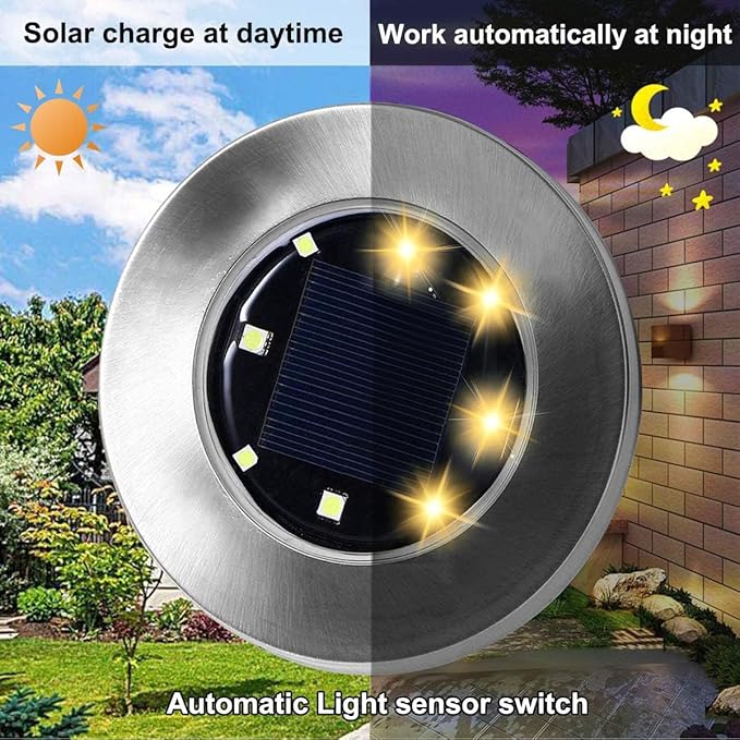 Solar Ground Lights, Waterproof Solar Garden Lights, Upgraded Outdoor Garden Waterproof Bright in-Ground Lights, Landscape Lights for Pathway,Yard,Deck,Lawn,Patio,Walkway (4 Pack Warm Light)