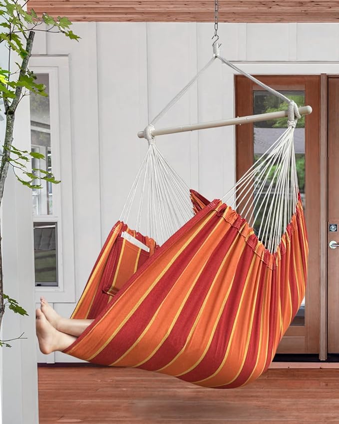 XXL Hammock Chair Hanging Rope Swing with 2 Cushions - Max 500lbs-Perfect for Patio, Porch, Bedroom, Backyard, Indoor or Outdoor - Includes Hanging Hardware Kits