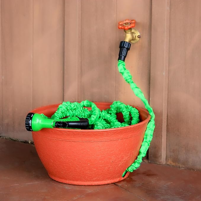 EMSCO Expandable Hose Hider – Expandable Hose Storage Pot – Rustic Terra Cotta