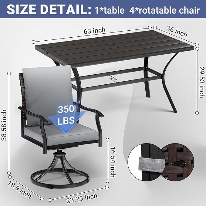 LEVELEVE 7 Piece Outdoor Patio Dining Set with 6 Swivel Dining Chairs & 1 Large Round Dining Table,Bistro Furniture Set for Lawn, Garden, Deck, Backyard and Porch