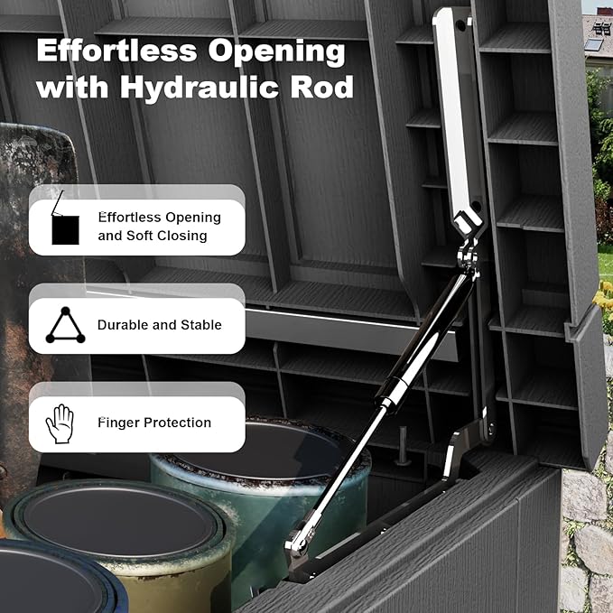 260 Gallon Outdoor Deck Box, Lockable Waterproof Outdoor Storage Boxes For Garden Tools,Indoor Cushions,Accessories Outside Storage Resin Weatherproof Container(Black)