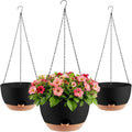 3-Piece Set of 10-Inch Hanging Planters with Automatic Watering System and Drip Tray, Includes Metal Chain, Suitable for Various Indoor and Outdoor Plants and Flowers, Black-Brown