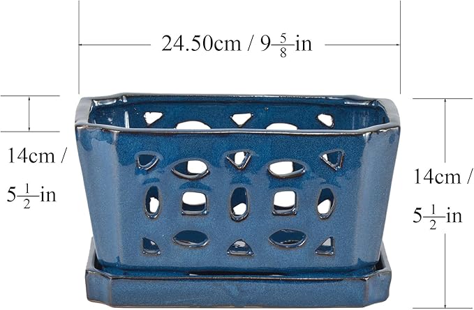 W&W Orchid Pot with Holes and Saucer for Repotting, Blue, 9.7 Inch