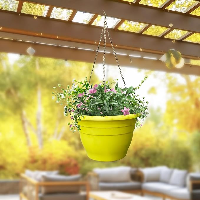 10 Inch Plant Pots Set of 5,Lightweight Plastic Planters with Drainage Holes & Plugs,Durable Plant Containers for Indoor Outdoor Houseplants,Flowers,Patio & Garden(Yellow)