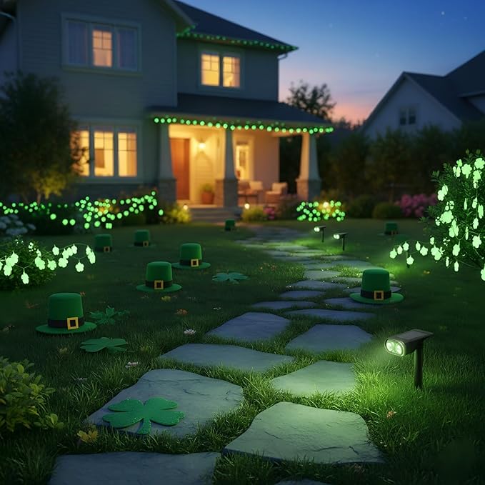 Linkind Solar Lights Outdoor Waterproof IP65, StarRay RGB Solar Spot Lights Outdoor, Color Changing Outdoor Solar Lights for Yard, Garden, Pathway, St. Patrick's Day (Multicolor, 4 Pack)