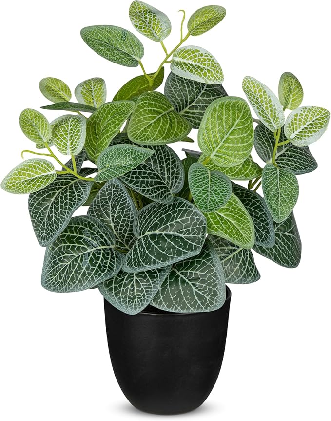 14.5" Artificial Plants Indoor Home Decor, Fake Potted Silk Plants for Shelves, Desks, Living Room, Home & Office Decor, Small Artificial Nerve Plant in Pots, Faux Potted Greenery Tropical House Plant