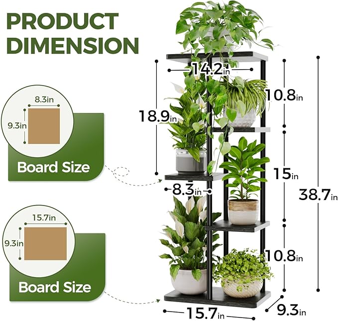Bamworld Plant Stand Indoor, Corner 5 Tier Metal Plant Shelf for Multiple Plants, Tiered Flower Pot Stands for Patio Garden Balcony Living Room Bedroom, Black