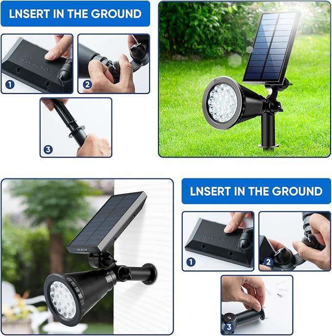 KEV Solar Spot Lights Outdoor,18 LEDs Solar Flood Lights with 2 Modes &Adjustable &IPX65 Waterproof,Solar Spotlight for Driveway/Backyard/Patio Landscape/Tree/Garage(Cool White, 1 Pack)