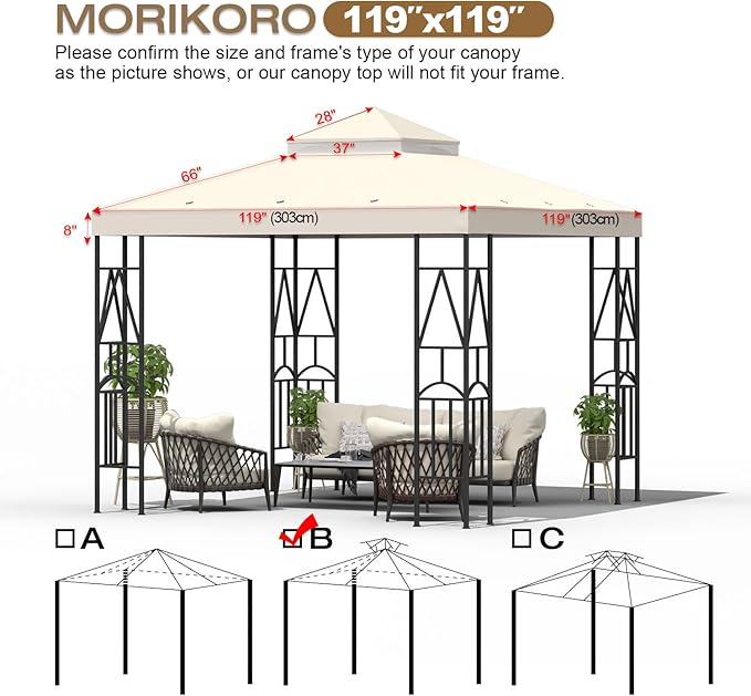 10x10 Canopy Replacement Top Double Tiered Gazebo Cover for Yard, Patio & Garden Durable Sunshade Replacement (Beige)