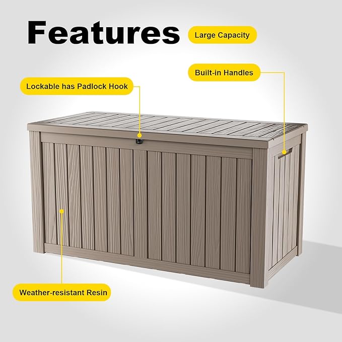 ROJIK Outdoor Storage Housing Deck Box - Waterproof Patio Furniture, Garden Tools, Cushions, Pool Accessories Storage Bench with Lockable Lid and Side Handles (Grey, 180 Gal)