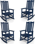 Oversized Rocking Chair Set of 4, Outdoor Rocking Chair for Adults, All Weather Resistant Porch Rocker for Lawn Garden, Navy Blue
