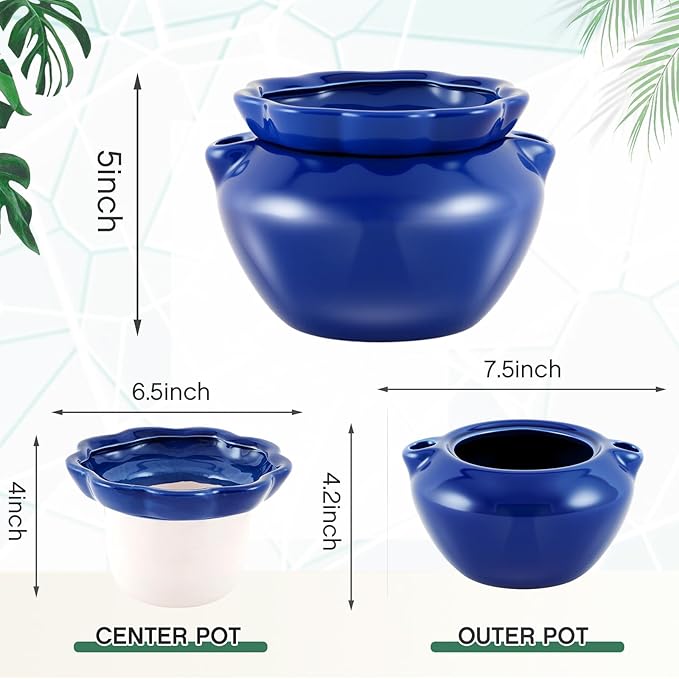 1 Sets African Violet Pots 7.5 Inch Self Watering Pot for Indoor Ceramic Self Watering Planter for Flower Lovers Ideal Plant Pot Thriving Flower Maintenance