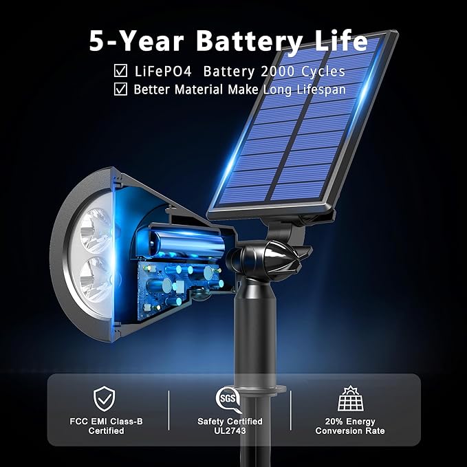 Solar Lights Outdoor Waterproof IP65,3000K Super Bright LED,2 Lighting Modes, Solar Powered Yard Garden Solar Spot Lights for Flag Landscape Auto On/Off-2 Pack