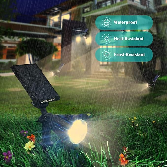 URPOWER Solar Lights Outdoor, Adjustable Spot Lights Outdoor, 2-in-1 Waterproof Landscape Spotlights Wall Light, Dusk-to-Dawn Solar Powered Light for Garden, Yard (6 Pack,Warm White)