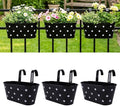 Metal Railing Planters for Outdoor Plants - 3 Pcs Balcony Hanging Flower Pots with Detachable Hooks & Drain Holes, Windowsill Oval Hanging Buckets Fence Planters for Garden Home Decor, Black with Dot