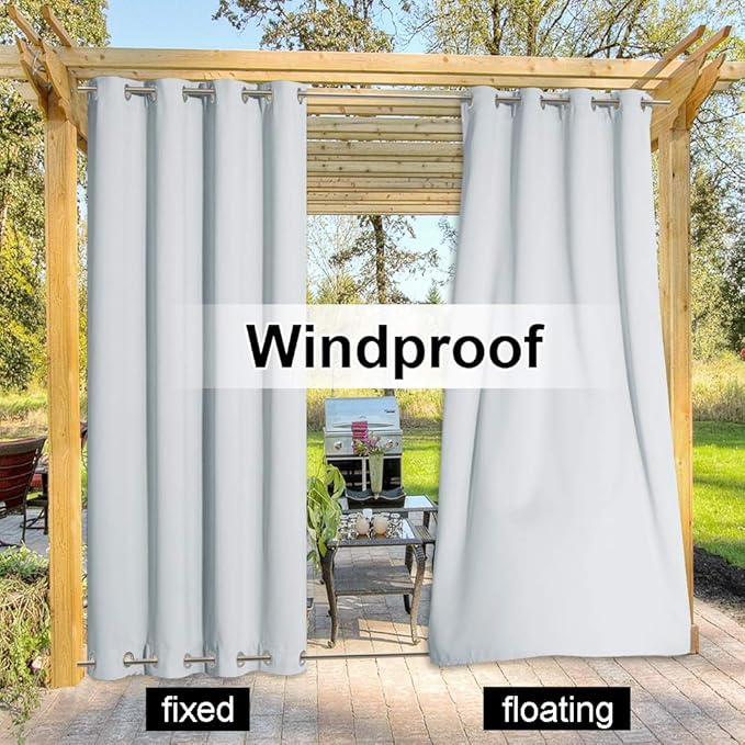 NICETOWN Outdoor Curtains for Patio Extra Wide 100 in, Waterproof & Windproof Outdoor Shades, Rustproof Top and Bottom Grommet Thermal Insulated Drape for Porch/Cabana, Beige, 2 Pieces, W100 x L84