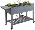 Outsunny Raised Garden Bed with 8 Grow Grids, Wooden Outdoor Plant Box Stand with Folding Side Table and Wheels, 49" x 21" x 34", for Vegetables, Flowers, Herbs, Gray