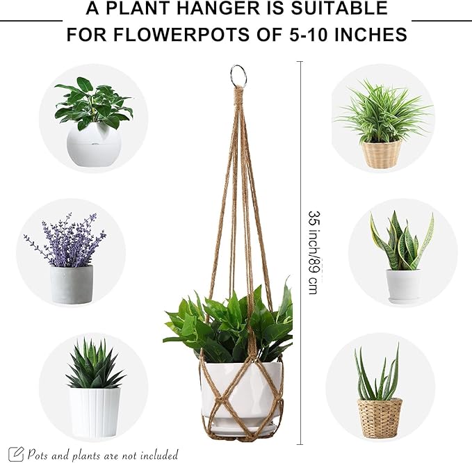 YIBOT Macrame Plant Hanger Indoor Set of 2 with 2 S Hooks, Indoor Outdoor Hanging Planter for Plants Holder with Decorative No Tassels, Boho Home Decor, 35 Inch, Brown (Pots Not Included)