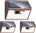 Peasur Solar Lights Outdoor Motion Sensor [3 Pack/140LED/Brown], Ultra-Bright 3 Mode Fence Security Light Waterproof, Solar Wall Lighting for Patio Yard Step House Outside