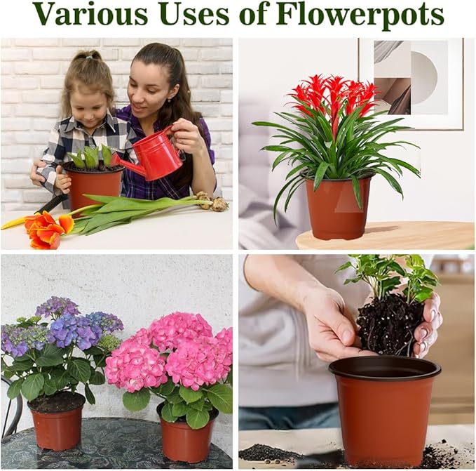 Nursery Pots 100 PCS 6 Inch Plant Pots with 100 Labels, Planting Pot for Plants Indoor Outdoor, Plastic Flower Pot for Seedlings Transplanting Small Plants Growing