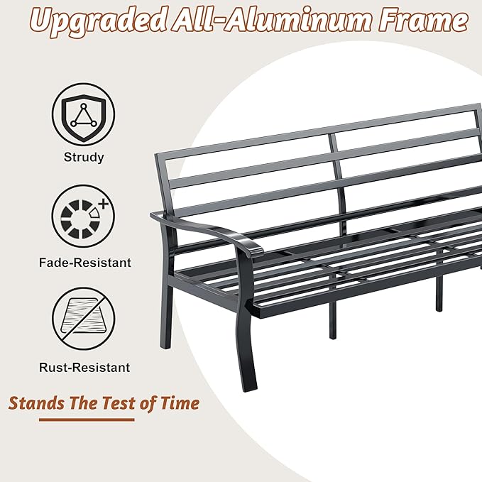 HOMREST Outdoor Couch Aluminum Patio Furniture Sofa, 3-Seat All-Weather Metal Outdoor Patio Furniture with Cushions, Beige