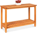 Best Choice Products 48in 2-Shelf Eucalyptus Wooden Console Table Indoor Outdoor Multifunctional Buffet Bar Storage Organizer w/Foot Sliders - Natural