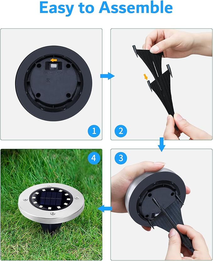 Biling Solar Ground Lights Outdoor 8 Packs, 12 LEDs Bright Flat Solar Lights Outdoor Waterproof Solar Powered for Yard Walkway Garden Driveway (White)