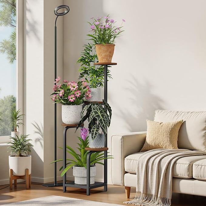 TOSKING 5 Tier Metal Plant Stand Indoor 48''H Tall ,Heavy Duty Plant Shelf , Corner Shelf Flower Pot Stand for Outdoor Plant Stand for Living Room Balcony Garden Patio Bedroom (5 Tier-Brown)