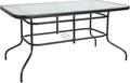 Flash Furniture Tory 31.5" x 55" Rectangular Tempered Glass Metal Patio Table with Umbrella Hole, Modern Rippled Glass Outdoor Dining Table, Black