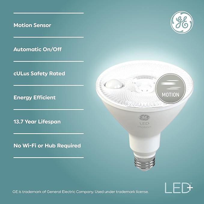 GE LED+ Motion LED Light Bulbs, PAR38 Outdoor Security Floodlights, 15W, Warm White (3 Pack)