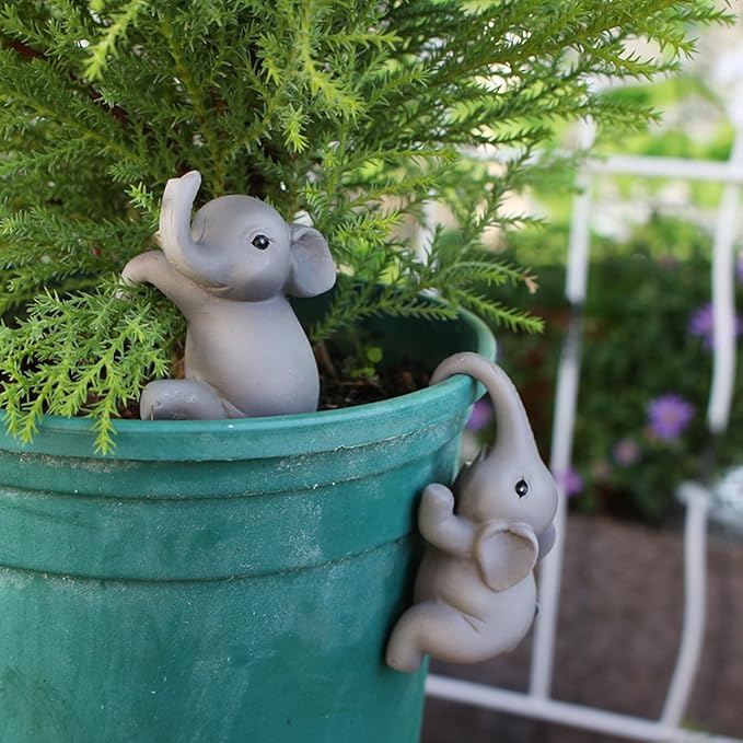 2-Piece Set Elephant Pot Huggers for Planters, Climbing Elephants Flower Pot Hugger, Hanging Plant Decorations for Pots, Cute Plant Pot Decorations for Home Garden Patio Fence Lawn Yard (Elephant)