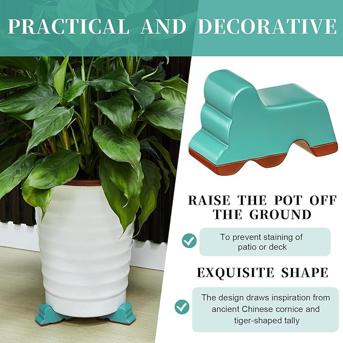 Kigeli 6 Pcs Resin Garden Pot Feet for Outdoor Planters 3 Inch Long 1.5 Inch Tall Flower Handmade Elevator Plant Feet Frost Proof Lifter for 14-20 in Pot(Blue)