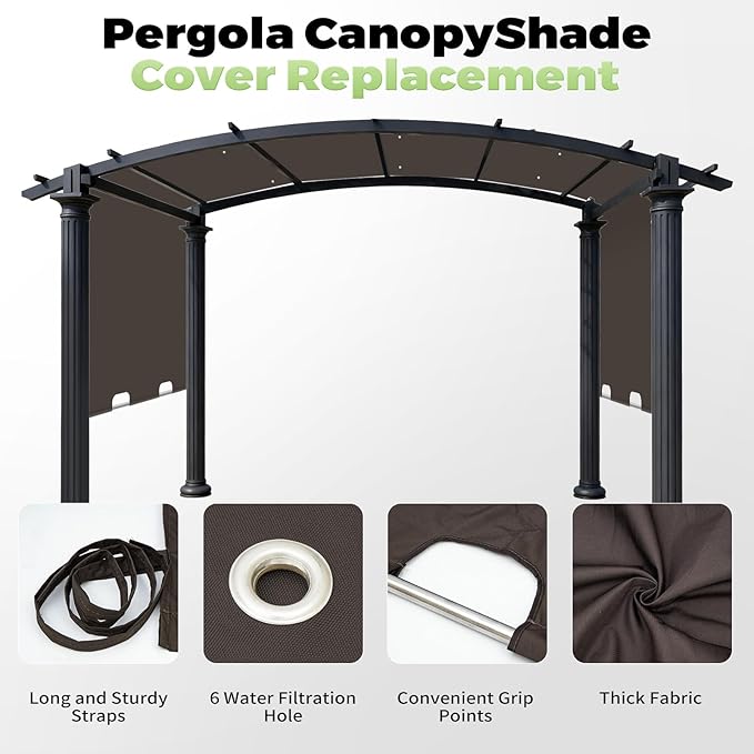 85'' x 208'' Universal Pergola Replacement Cover for Doubleton Steel Pergola L-PG080PST, Waterproof Sunshade Canopy Top for Patio Gazebo, Deck, Porch, Yard, Outdoor Cover Only (Brown)