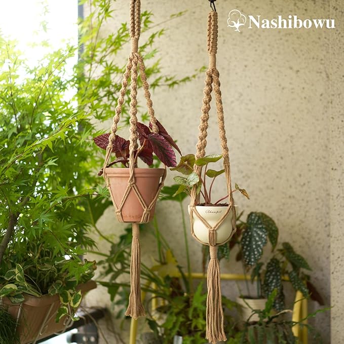 2Pcs Macrame Plant Hangers (27.56”) Indoor & Outdoor, Boho Hanging Planters for Indoor & Outdoor Plants, Macrame Wall Hanging Decor for Flower Pots & Baskets (Pots Not Included)
