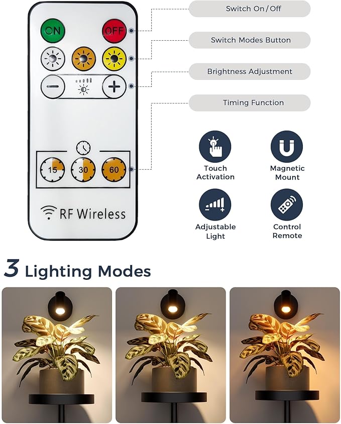 Bamworld Wall Decor Plant Stand with Lights Wall Art Planters Window Plant Hanger Indoor Hanging Planters for Indoor Plants for Living Room Black